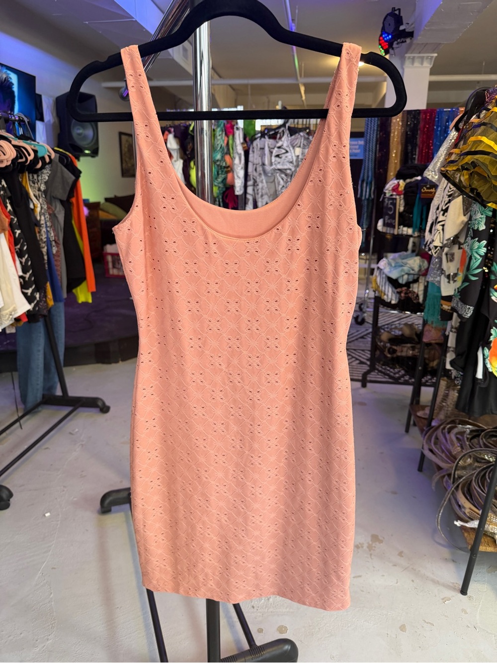 Women's Pink Eyelet Tank Dress - Picture 4 of 7